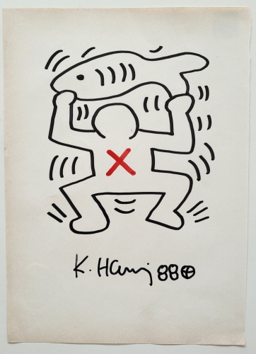 Keith Haring  - Original Drawing - COA - 1988