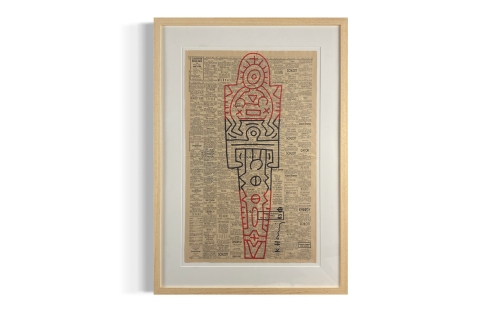 Keith Haring  - Originele tekening op krant