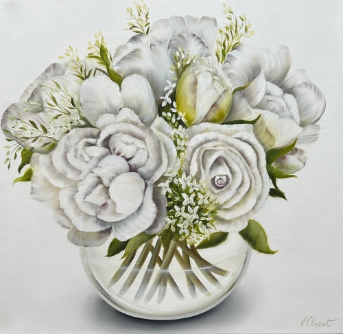 Vinciane Closset - Oil on canvas: White Roses