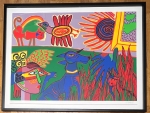 Guillaume Corneille - Large and rare original lithograph: The blue dog, framed! 1990