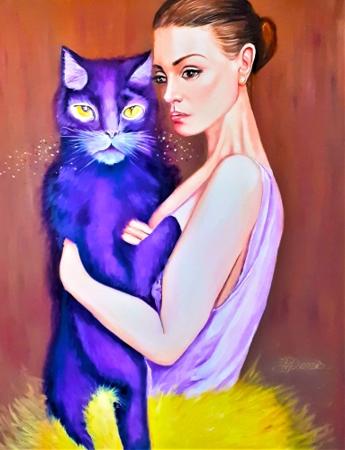 Denis Mihai - Lady with violet cat