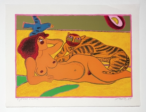 Guillaume Corneille - Lithografie ondertekend Tigers in Love