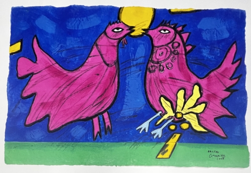 Guillaume Corneille - Aquagravure La vie en rose Birds in love