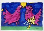 Guillaume Corneille - Aquagravure La vie en rose Verliefde vogels