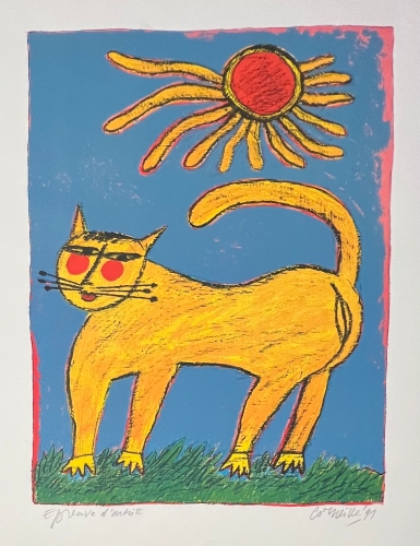 Guillaume Corneille - Signed lithograph: the yellow cat, 1991