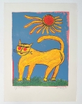 Guillaume Corneille - Signed lithograph: the yellow cat, 1991