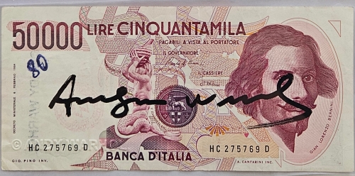 Andy Warhol - Andy Warhol  Billet de 50.000 lires sign