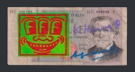 Keith Haring & Andy Warhol - 1000 lire gesigneerd met tekening van Keith Haring
