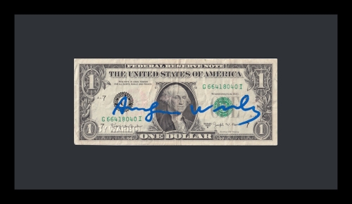(After) Andy Warhol - 1 dollar signed with blue