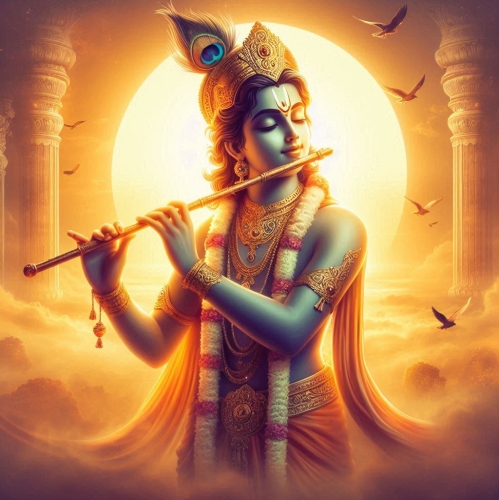 Tharani Jaiprakash - Krishna with Flute - Sunrise background