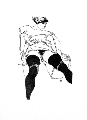 Egon Schiele - Frau mit schwarzen Strapsen