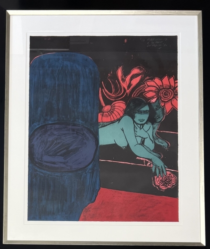 Guillaume Corneille - Lithography signed, Margherita with rose, 1980, framed!