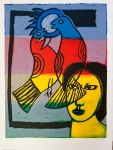 Lithographie signe "Oiseaux multicolores"