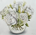 Huile sur toile : Roses Blanches