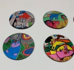 Guillaume Corneille - Lot de 8 Sous-verres Chat et Oiseaux